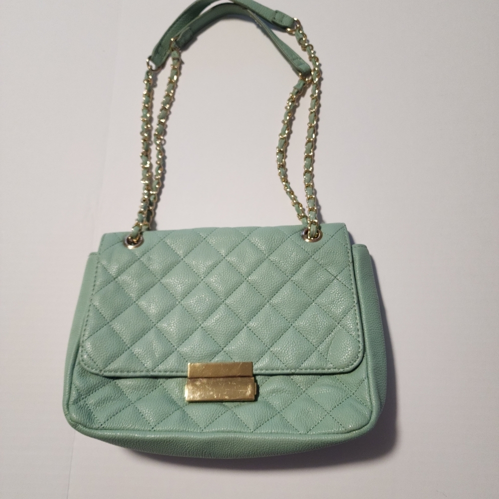 Forever 21 Quilted Mint Green Shoulder Bag with Gold Chain - Picture 2 of 16